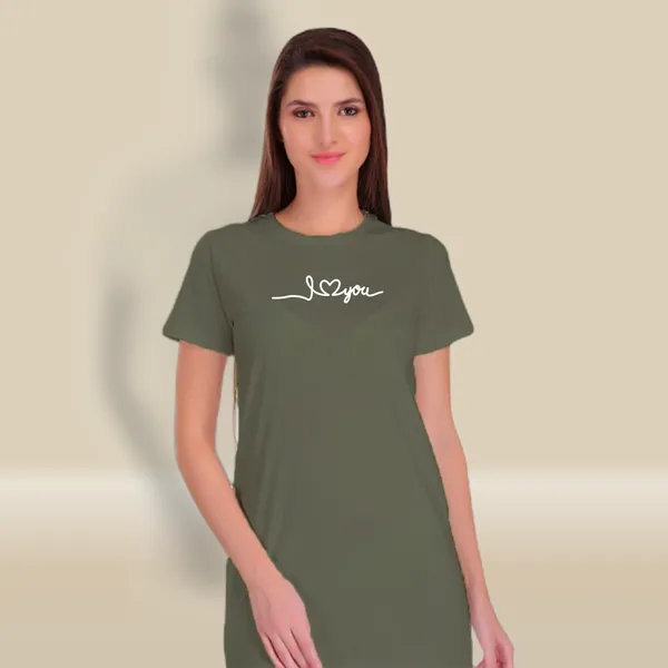 Olive_Green_Cotton_I_Love_You_Printed_Long_T-Shirt_For_Women