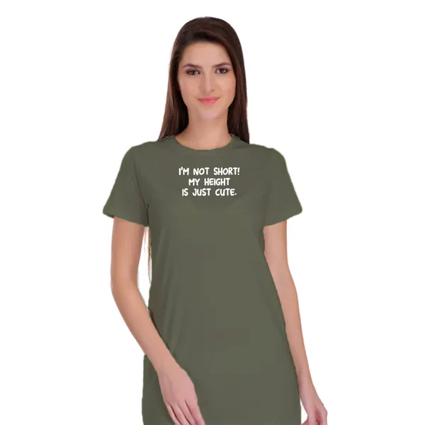 Olive_Green_Cotton_Short_But_Cute_Printed_Long_T-Shirt_For_Women