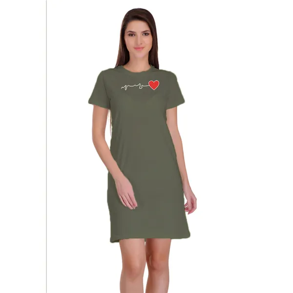 Olive_Green_Cotton_Heart_Beat_Printed_Long_T-Shirt_For_Women