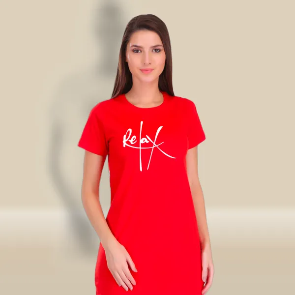 Red_Cotton_Relax_Printed_Long_T-Shirt_For_Women