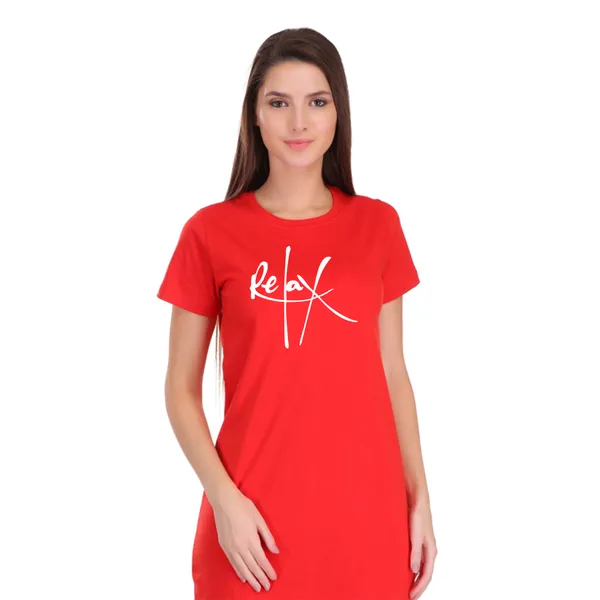 Red_Cotton_Relax_Printed_Long_T-Shirt_For_Women