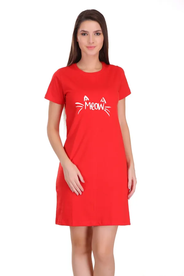 Red_Cotton_Meow_Printed_Long_T-Shirt_For_Women