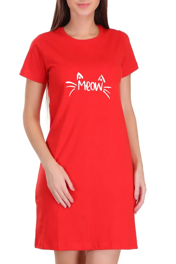 Red_Cotton_Meow_Printed_Long_T-Shirt_For_Women