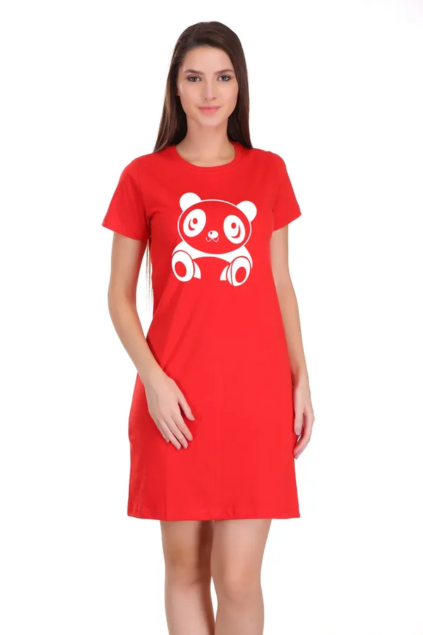 Red_Cotton_Cute_Panda_Printed_Long_T-Shirt_For_Women