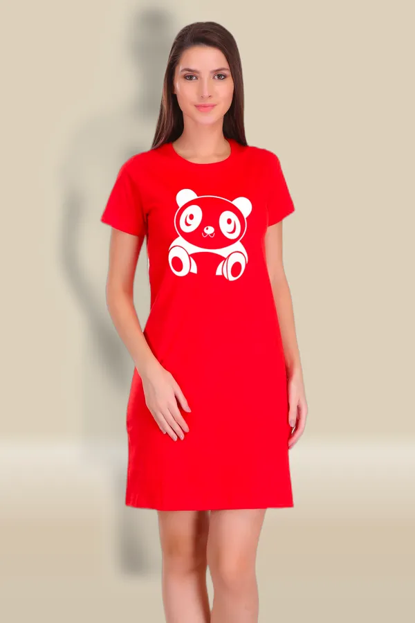 Red_Cotton_Cute_Panda_Printed_Long_T-Shirt_For_Women