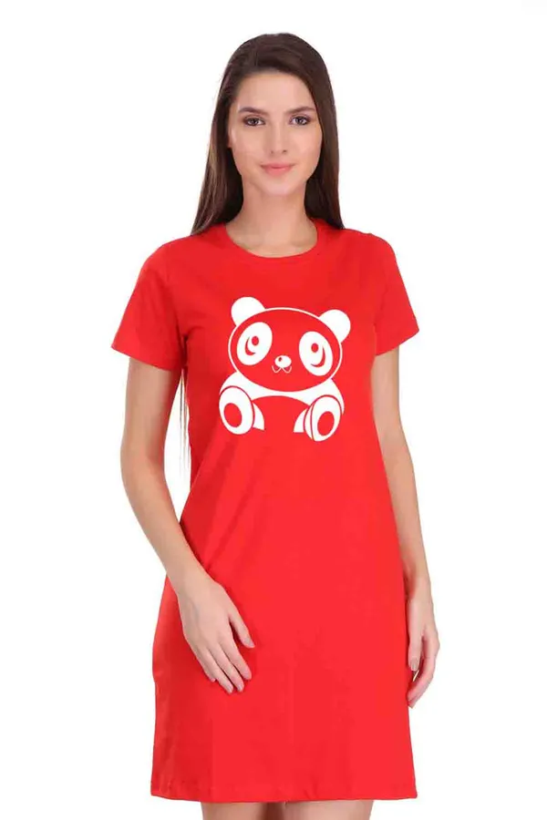 Red_Cotton_Cute_Panda_Printed_Long_T-Shirt_For_Women