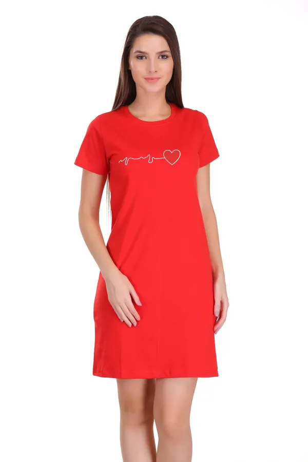 Red_Cotton_Heart_Beat_Printed_Long_T-Shirt_For_Women