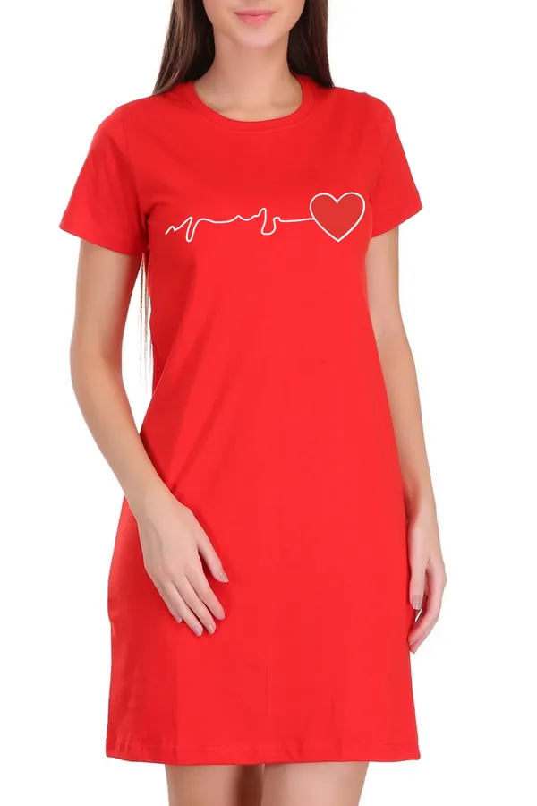 Red_Cotton_Heart_Beat_Printed_Long_T-Shirt_For_Women