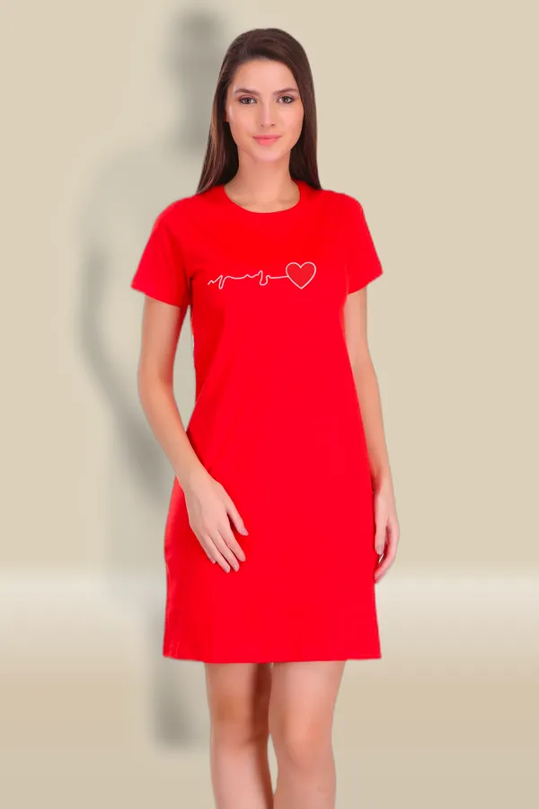 Red_Cotton_Heart_Beat_Printed_Long_T-Shirt_For_Women