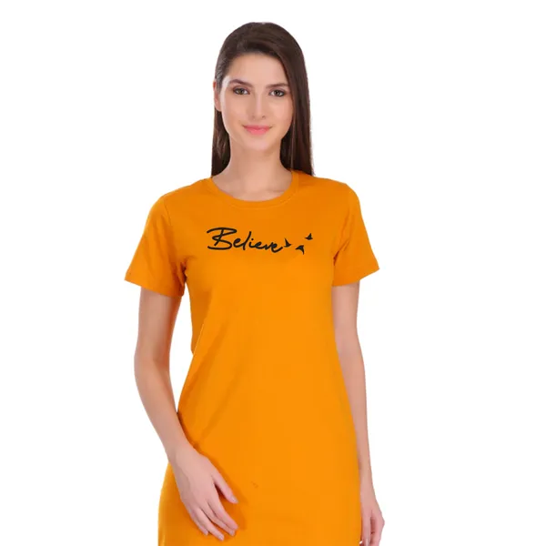 Yellow_Cotton_Believe_Printed_Long_T-Shirt_For_Women