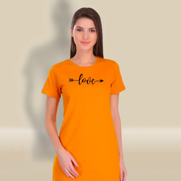 Yellow_Cotton_Love_Printed_Long_T-Shirt_For_Women
