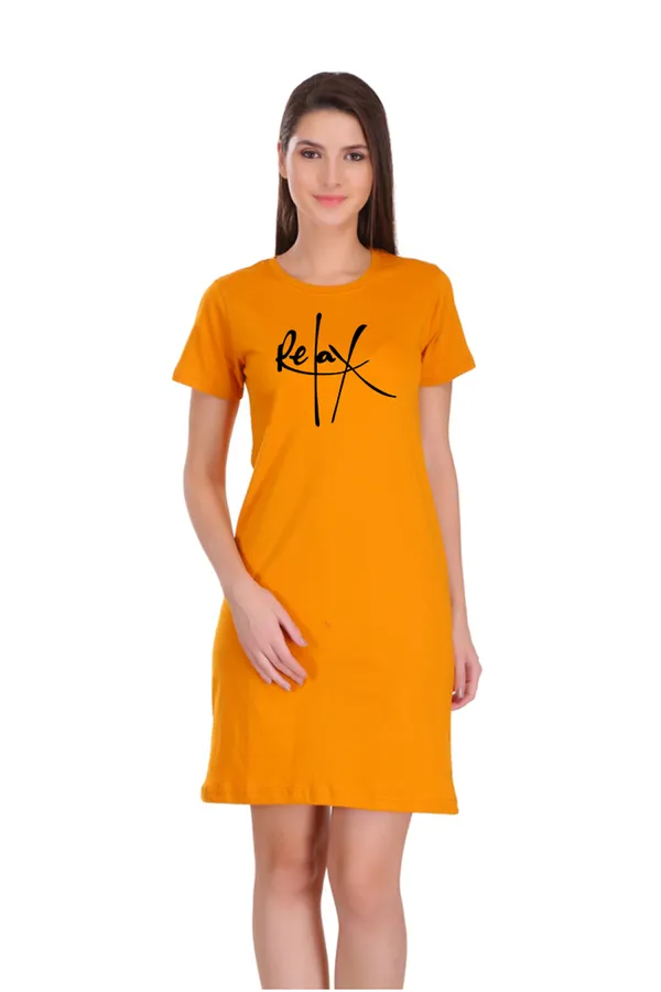 Yellow_Cotton_Relax_Printed_Long_T-Shirt_For_Women