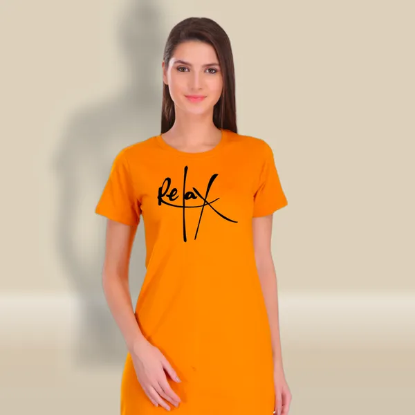Yellow_Cotton_Relax_Printed_Long_T-Shirt_For_Women
