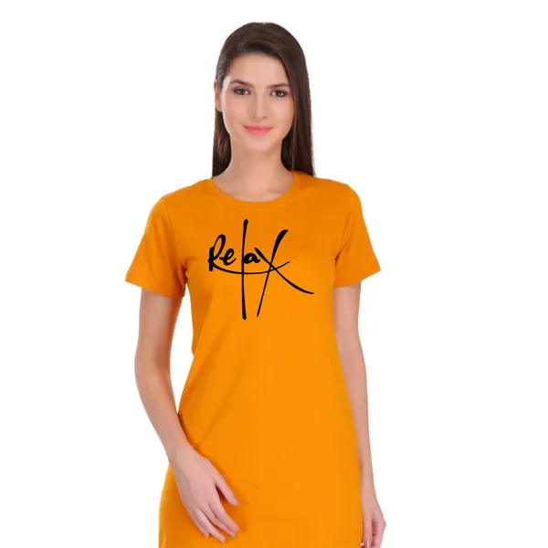 Yellow_Cotton_Relax_Printed_Long_T-Shirt_For_Women