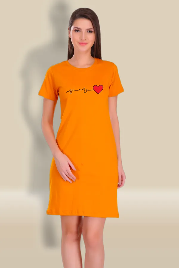 Yellow_Cotton_Heart_Beat_Printed_Long_T-Shirt_For_Women
