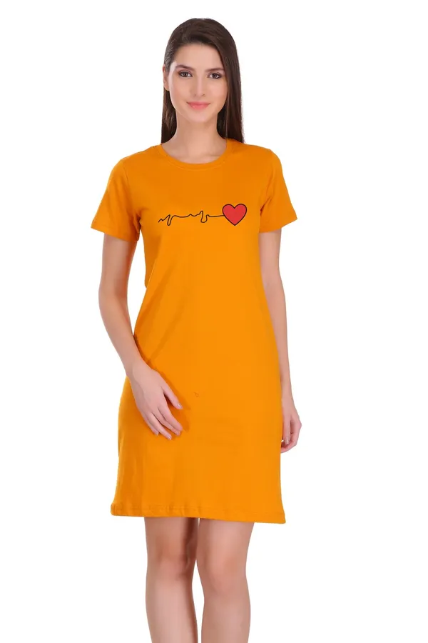 Yellow_Cotton_Heart_Beat_Printed_Long_T-Shirt_For_Women