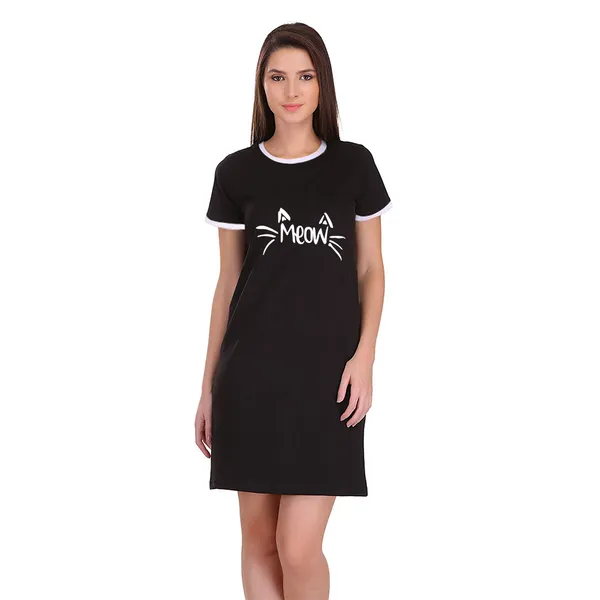 Black_Cotton_Meow_Printed_Ringer_Long_T-Shirt_For_Women
