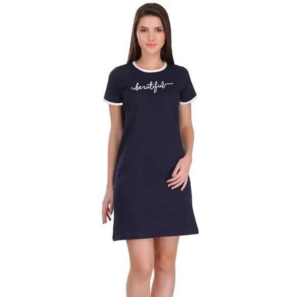Navy_Blue_Cotton_Beautiful_Printed_Ringer_Long_T-Shirt_For_Women
