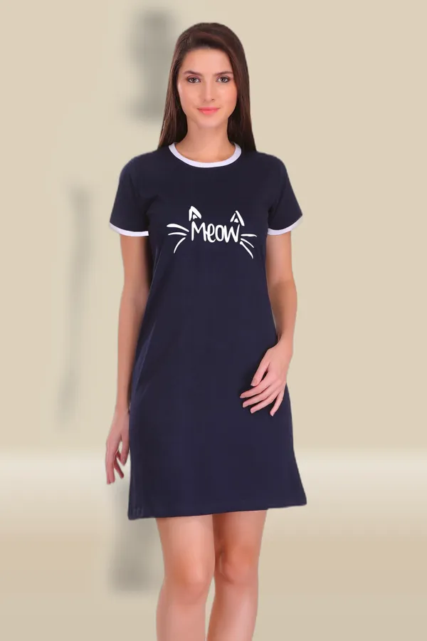 Navy_Blue_Cotton_Meow_Printed_Ringer_Long_T-Shirt_For_Women