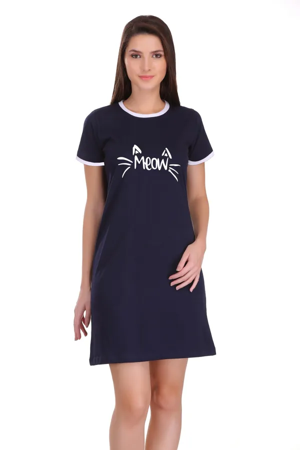 Navy_Blue_Cotton_Meow_Printed_Ringer_Long_T-Shirt_For_Women