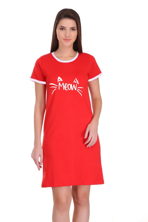 Red_Cotton_Meow_Printed_Ringer_Long_T-Shirt_For_Women