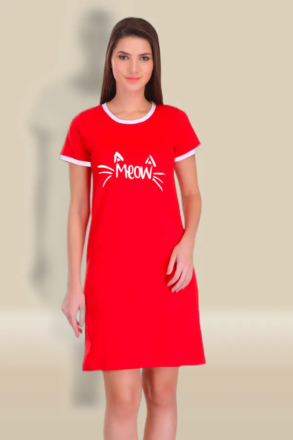 Red_Cotton_Meow_Printed_Ringer_Long_T-Shirt_For_Women