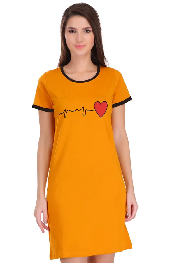 Yellow_Cotton_Heart_Beat_Printed_Ringer_Long_T-Shirt_For_Women