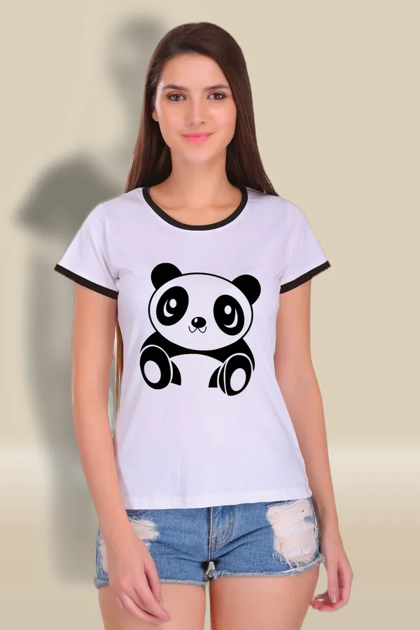 White_Cotton_Cute_Panda_Printed_Ringer_T-Shirt_For_Women