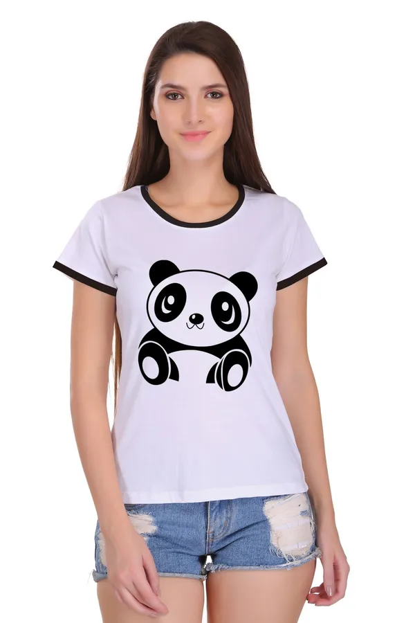 White_Cotton_Cute_Panda_Printed_Ringer_T-Shirt_For_Women