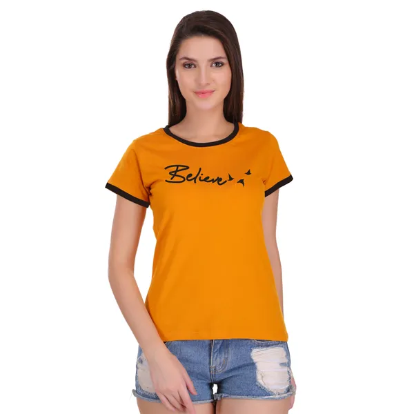 Yellow_Cotton_Believe_Printed_Ringer_T-Shirt_For_Women