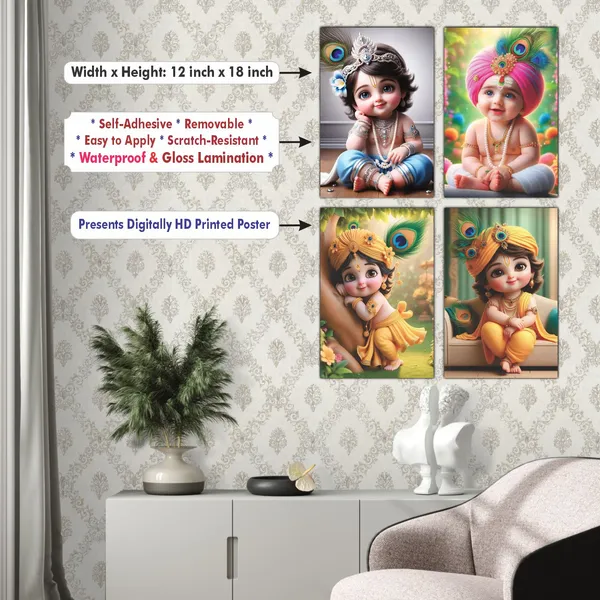 Multicolor_Little_Bal_Gopal_Religious_Krishna_Poster_For_Pregnant_Women_(12_X_18_Inc)_(Pack_Of_4)
