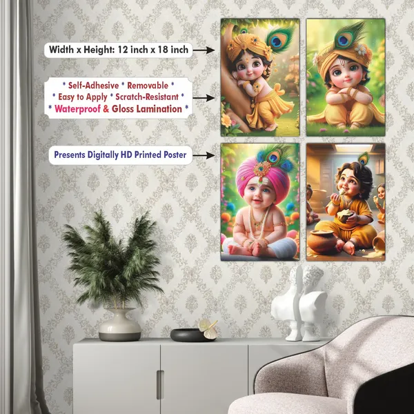 Multicolor_Little_Bal_Gopal_Religious_Krishna_Poster_For_Pregnant_Women_(12_X_18_Inc)_(Pack_Of_4)