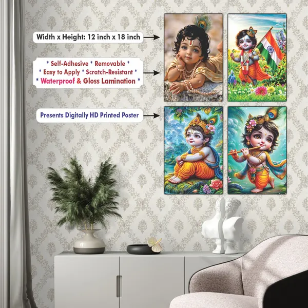Multicolor_Little_Bal_Gopal_Religious_Krishna_Poster_For_Pregnant_Women_(12_X_18_Inc)_(Pack_Of_4)