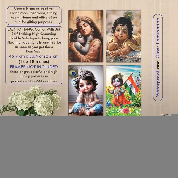 Multicolor_Little_Bal_Gopal_Religious_Krishna_Poster_For_Pregnant_Women_(12_X_18_Inc)_(Pack_Of_4)