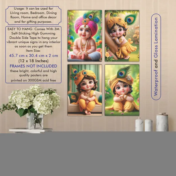 Multicolor_Little_Bal_Gopal_Religious_Krishna_Poster_For_Pregnant_Women_(12_X_18_Inc)_(Pack_Of_4)