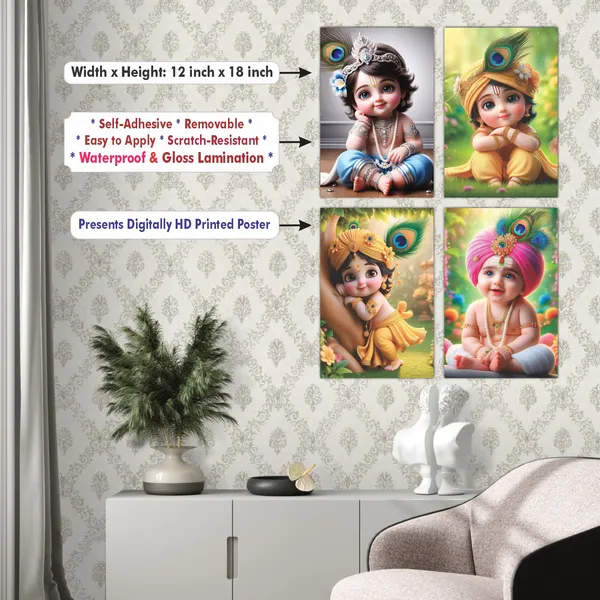 Multicolor_Little_Bal_Gopal_Religious_Krishna_Poster_For_Pregnant_Women_(12_X_18_Inc)_(Pack_Of_4)