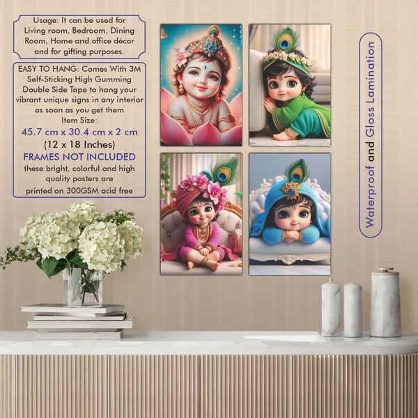 Multicolor_Little_Bal_Gopal_Religious_Krishna_Poster_For_Pregnant_Women_(12_X_18_Inc)_(Pack_Of_4)