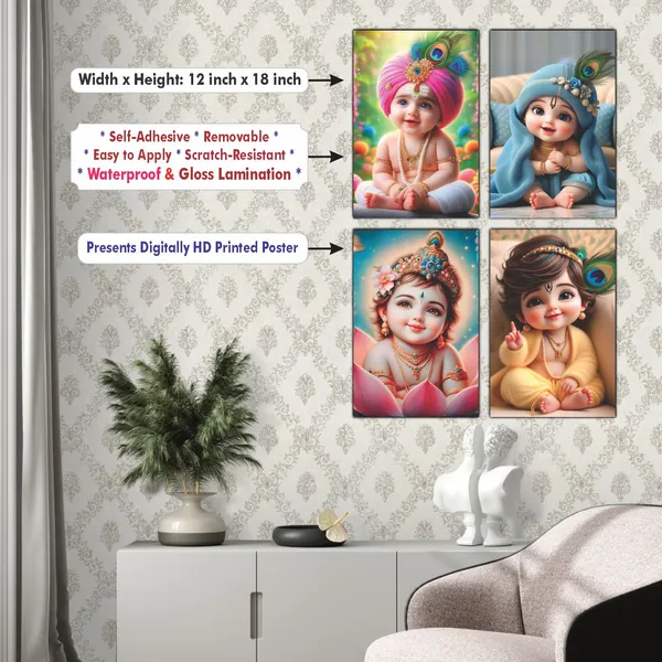 Multicolor_Little_Bal_Gopal_Religious_Krishna_Poster_For_Pregnant_Women_(12_X_18_Inc)_(Pack_Of_4)
