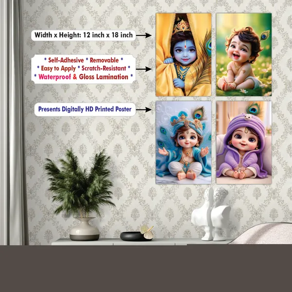 Multicolor_Little_Bal_Gopal_Religious_Krishna_Poster_For_Pregnant_Women_(12_X_18_Inc)_(Pack_Of_4)