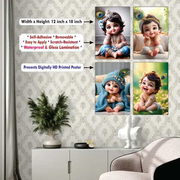 Multicolor_Little_Bal_Gopal_Religious_Krishna_Poster_For_Pregnant_Women_(12_X_18_Inc)_(Pack_Of_4)
