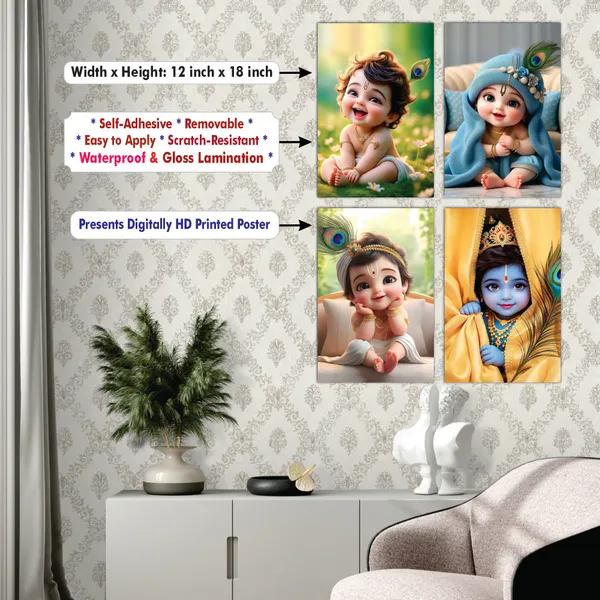 Multicolor_Little_Bal_Gopal_Religious_Krishna_Poster_For_Pregnant_Women_(12_X_18_Inc)_(Pack_Of_4)