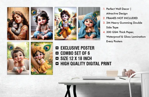 Multicolor_Little_Bal_Gopal_Religious_Krishna_Poster_For_Pregnant_Women_(12_X_18_Inc)_(Pack_Of_6)