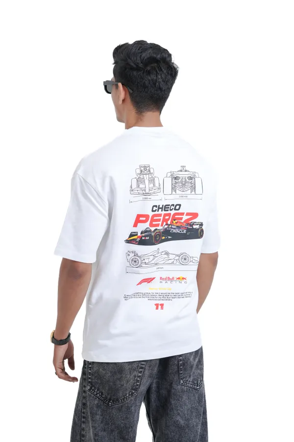 Checo_Pérez_F1_Racing_Blueprint_Oversized_Premium_T-shirt_For_Unisex