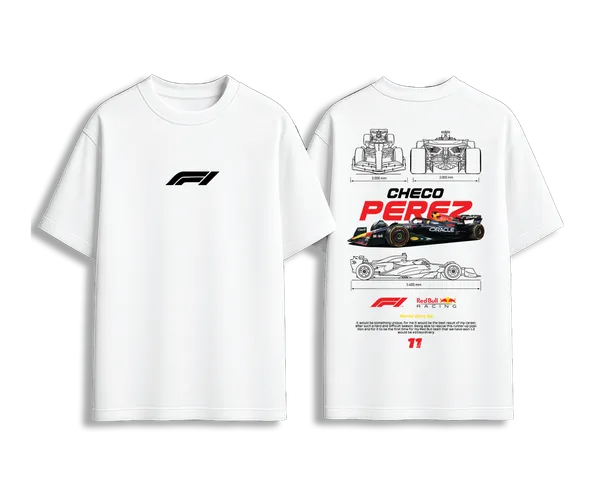 Checo_Pérez_F1_Racing_Blueprint_Oversized_Premium_T-shirt_For_Unisex