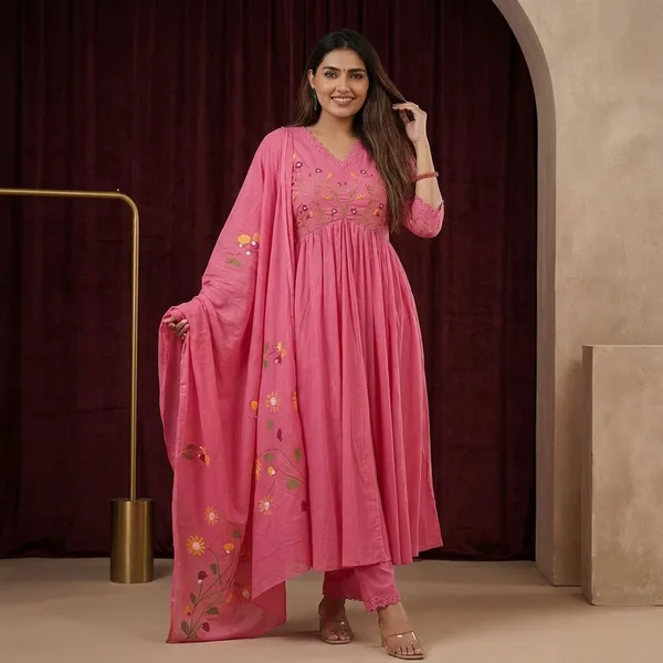 Peach_Pure_Cotton_Jaipuri_Jaipuri_Kurta_and_Pants_With_Dupatta_For_Women