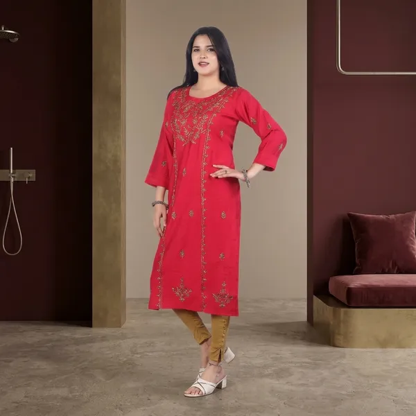 Red_Rayon_Embroidered_Regular_Fit_Solid_Jaipuri_Jaipuri_Kurta_For_Women