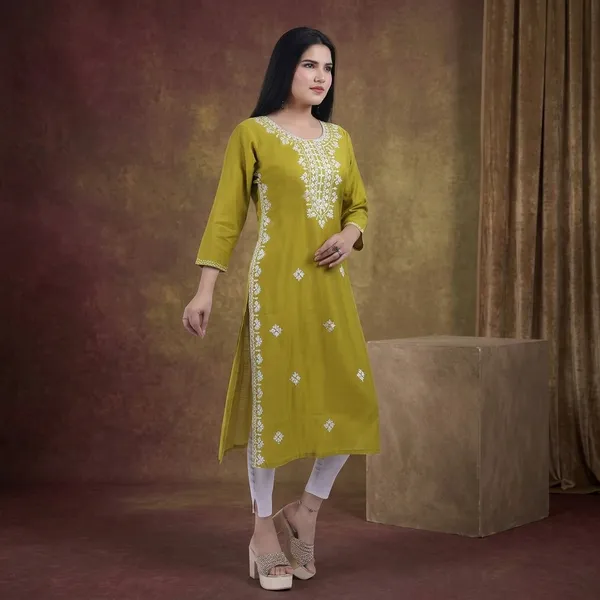 Yellow_Rayon_Embroidered_Regular_Fit_Printed_Jaipuri_Jaipuri_Kurta_For_Women
