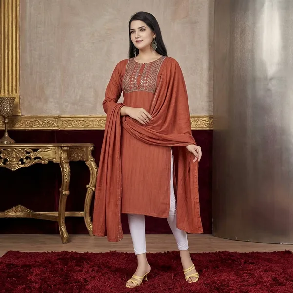 Brown_Rayon_Embroidered_Regular_Fit_Solid_Jaipuri_Jaipuri_Kurta_For_Women