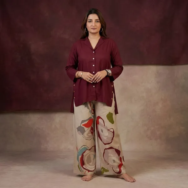 Jaipurlegacy_Burgandy_Top_With_Printed_Stylish_Pant