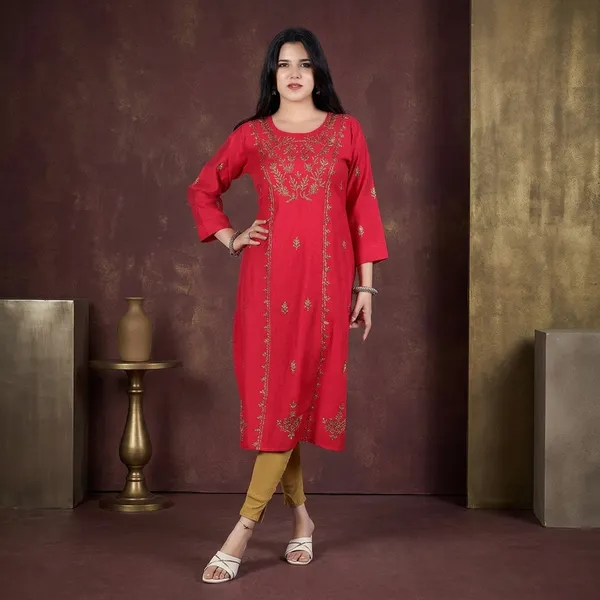 Red_Rayon_Embroidered_Regular_Fit_Solid_Jaipuri_Jaipuri_Kurta_For_Women